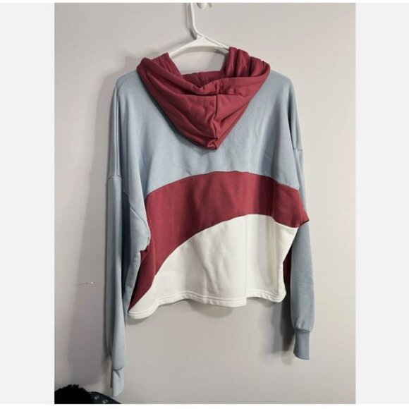 Puma Sweatshirt Women's L Colorblock Drawstring Hoodie Pullover Cropped - Picture 4 of 5